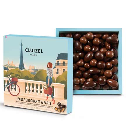 roasted almonds and hazelnuts coated in dark and milk chocolate, with crunchy milk chocolate cereal balls.