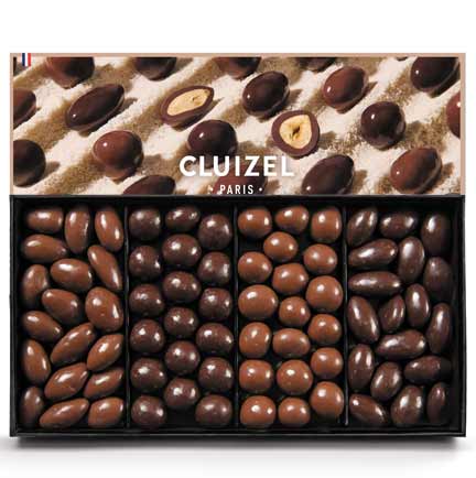 Milk and dark chocolate covered almonds and hazelnuts