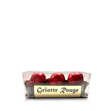 Morello cherry with pit aged in alcohol, coated with dark chocolate.