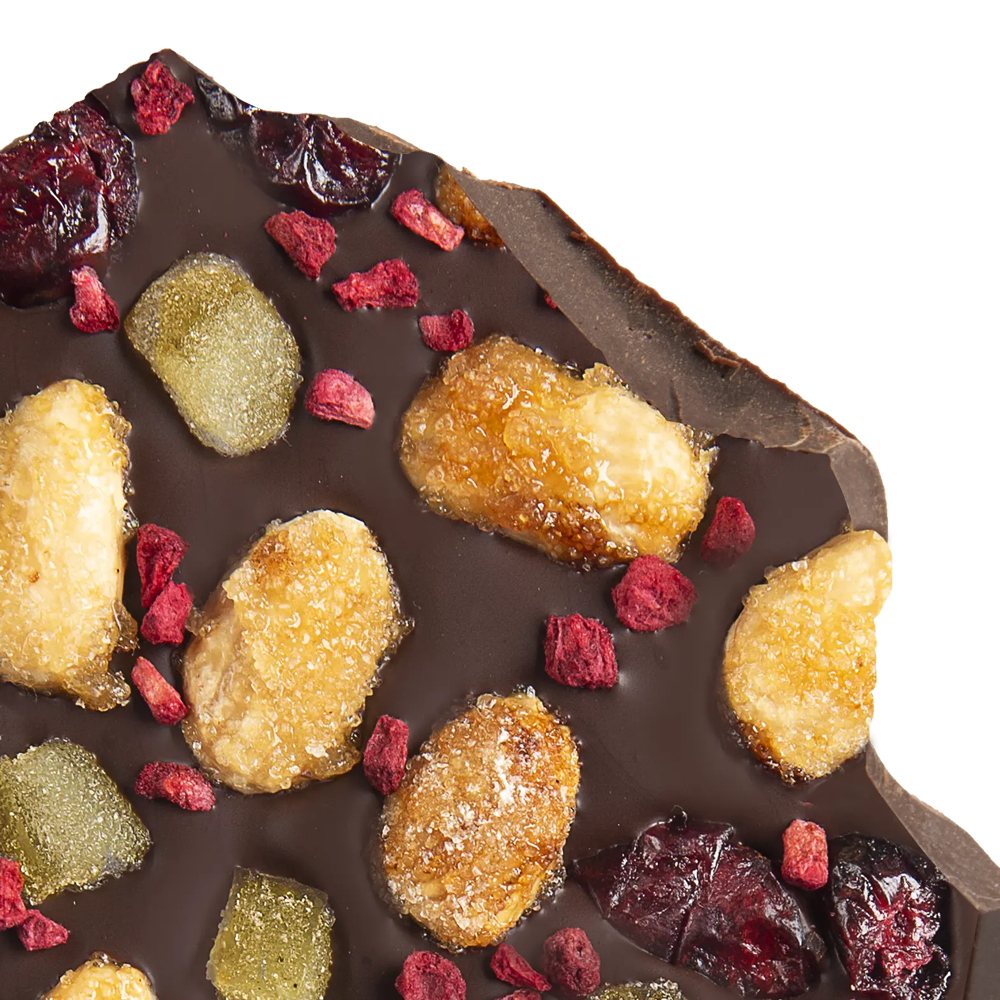 Gourmet Dark Chocolate Bar, Cran-Raspberry with Nuts – Chocolat