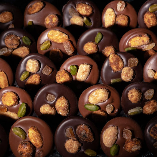 Milk and dark chocolate with fruit and nuts
