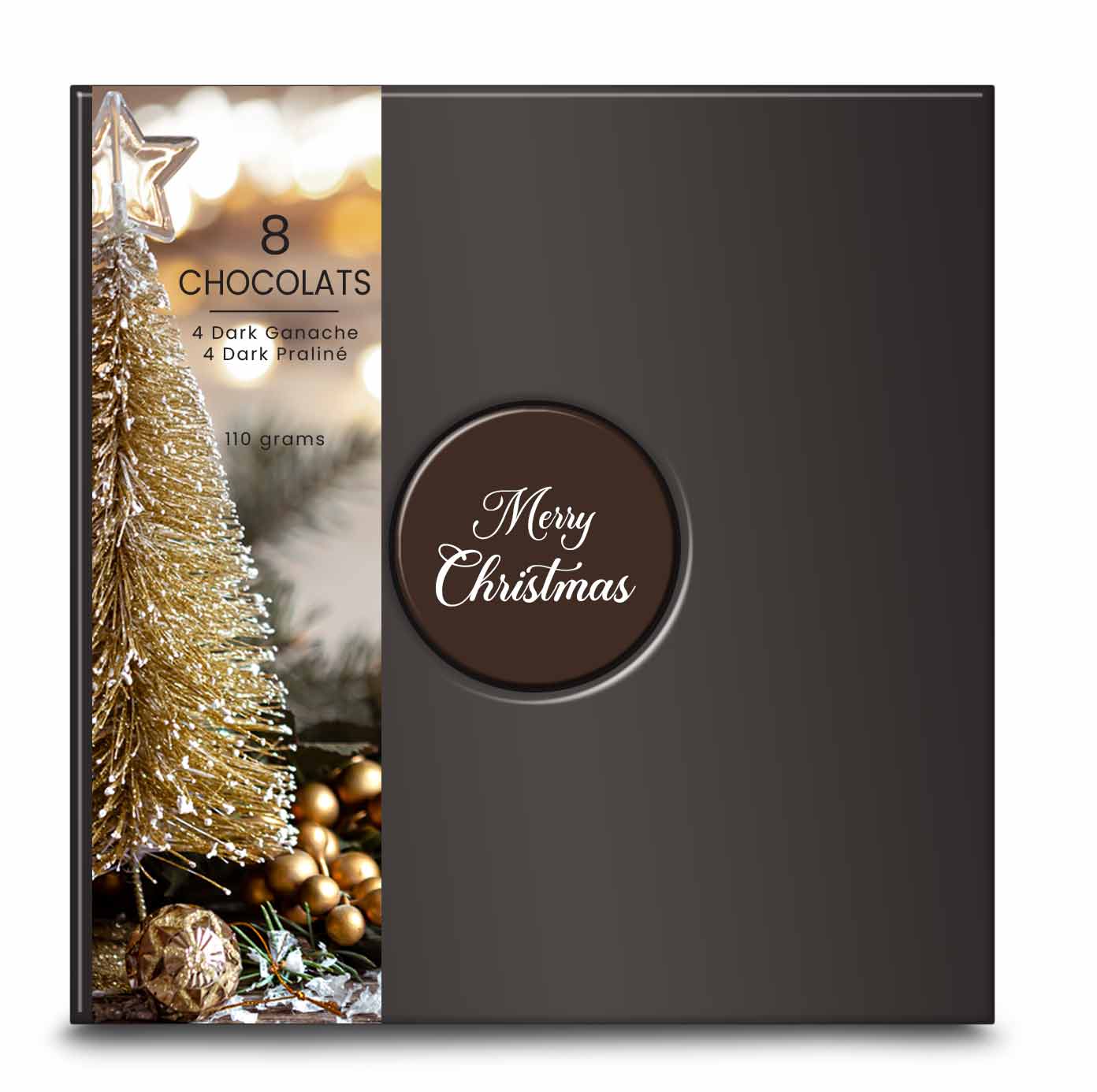 Christmas chocolate gift box with champagne, raspberry, eggnog and Baileys truffles