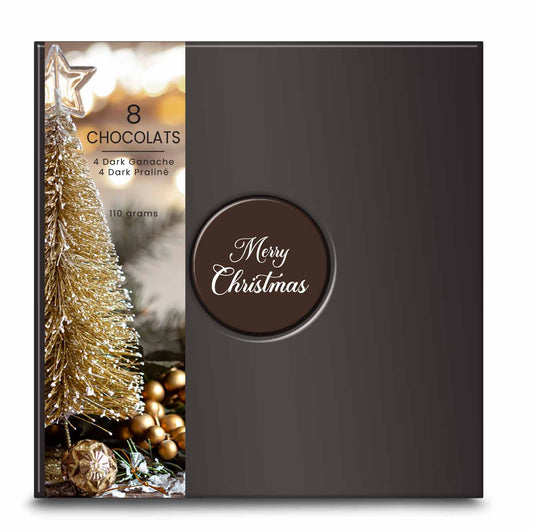 Christmas chocolate gift box with champagne, raspberry, eggnog and Baileys truffles