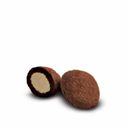 Roasted almond coated in cocoa powder
