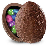 milk chocolate Easter egg with almond bits and chocolate eggs