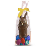 milk chocolate bunny with chocolate eggs